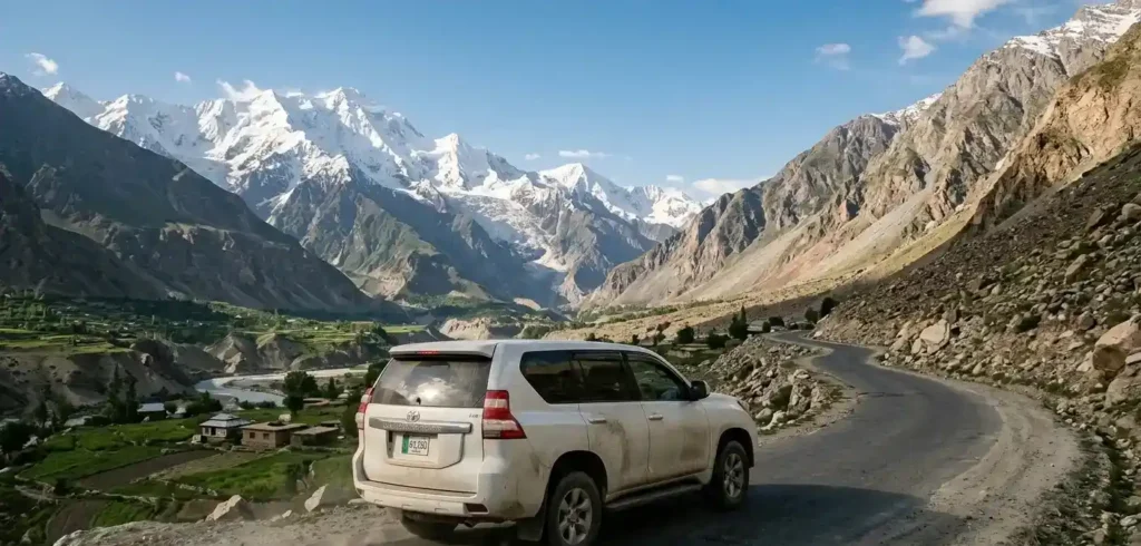 SUV for northern areas car rental from Islamabad on mountain road Pakistan
