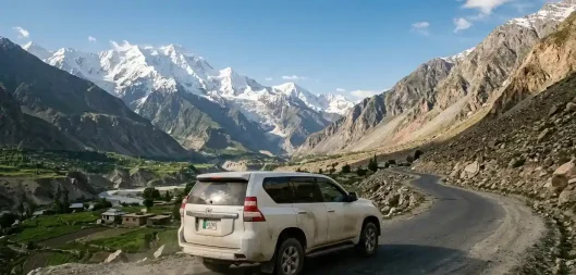 SUV for northern areas car rental from Islamabad on mountain road Pakistan