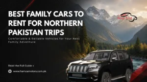 Rental for a family road trip to northern Pakistan, offering comfortable seating and luggage space for long-distance travel.
