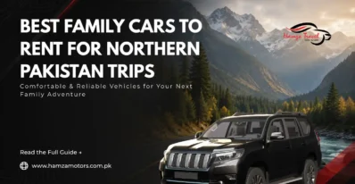 Rental for a family road trip to northern Pakistan, offering comfortable seating and luggage space for long-distance travel.