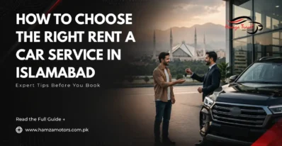 Professional chauffeur with a clean rental car in Islamabad, helping travelers choose a reliable car rental service for airport transfers, family trips, and business travel.