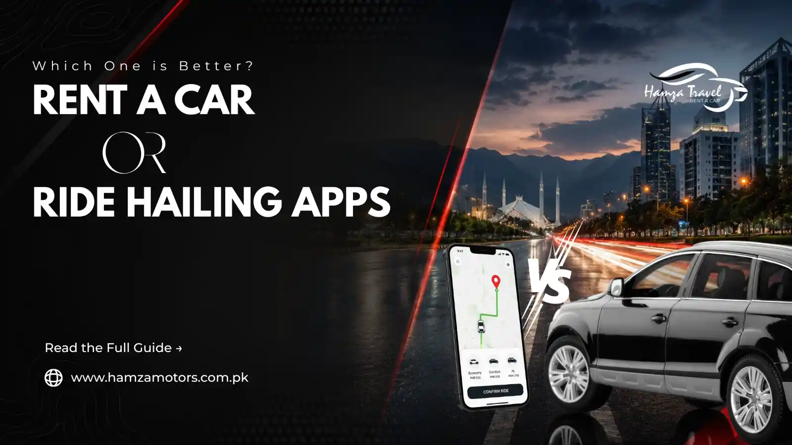 Professional chauffeur with a rental car in Islamabad compared with ride hailing services for airport transfers, business travel, family trips, and northern Pakistan tours.